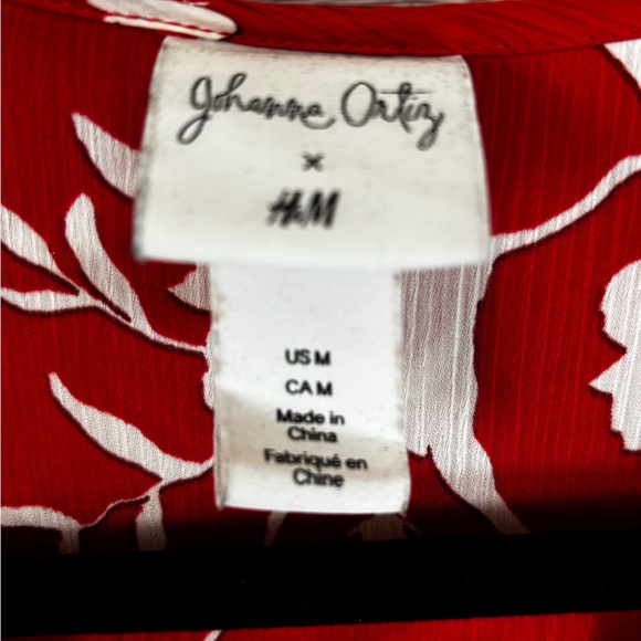 Johanna Ortiz x H&M Red Floral Maxi Dress Boho Tiered Tie-Neck Long Sleeve - Picture 4 of 9